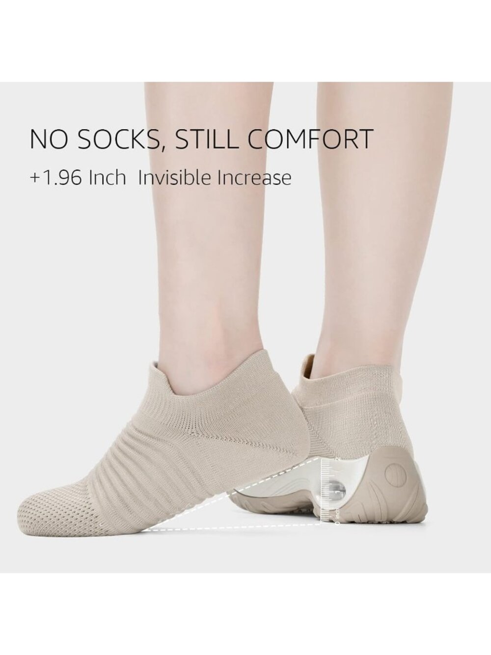 Women's Light Taupe Arch Support Non Slip Breathable Knit Upper Sneaker Shoes - Picture 5 of 6